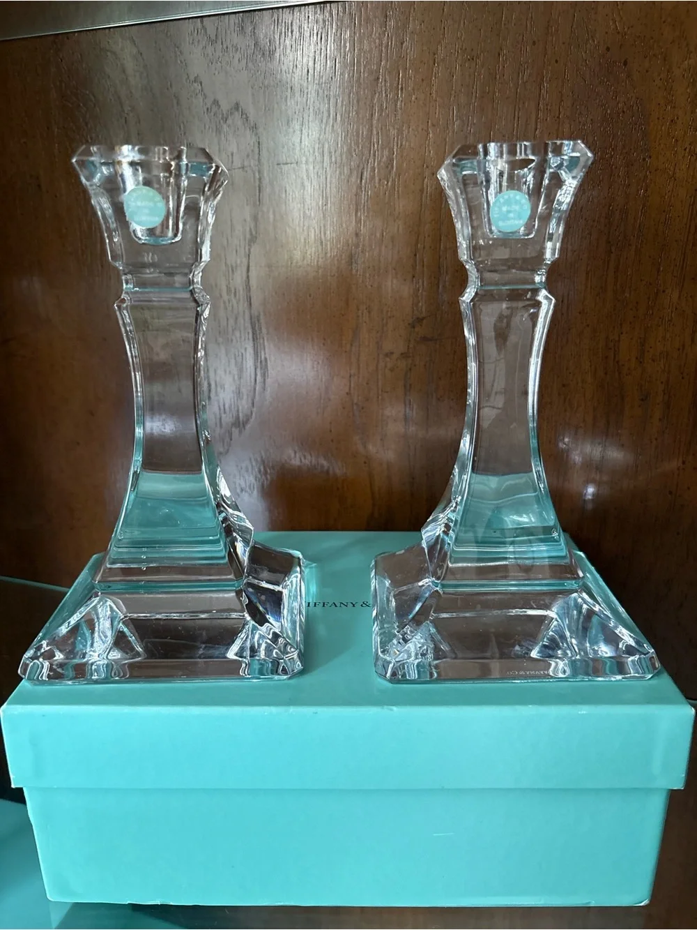 Tiffany & Co. Crystal Candlestick Pair Made In Slovenia